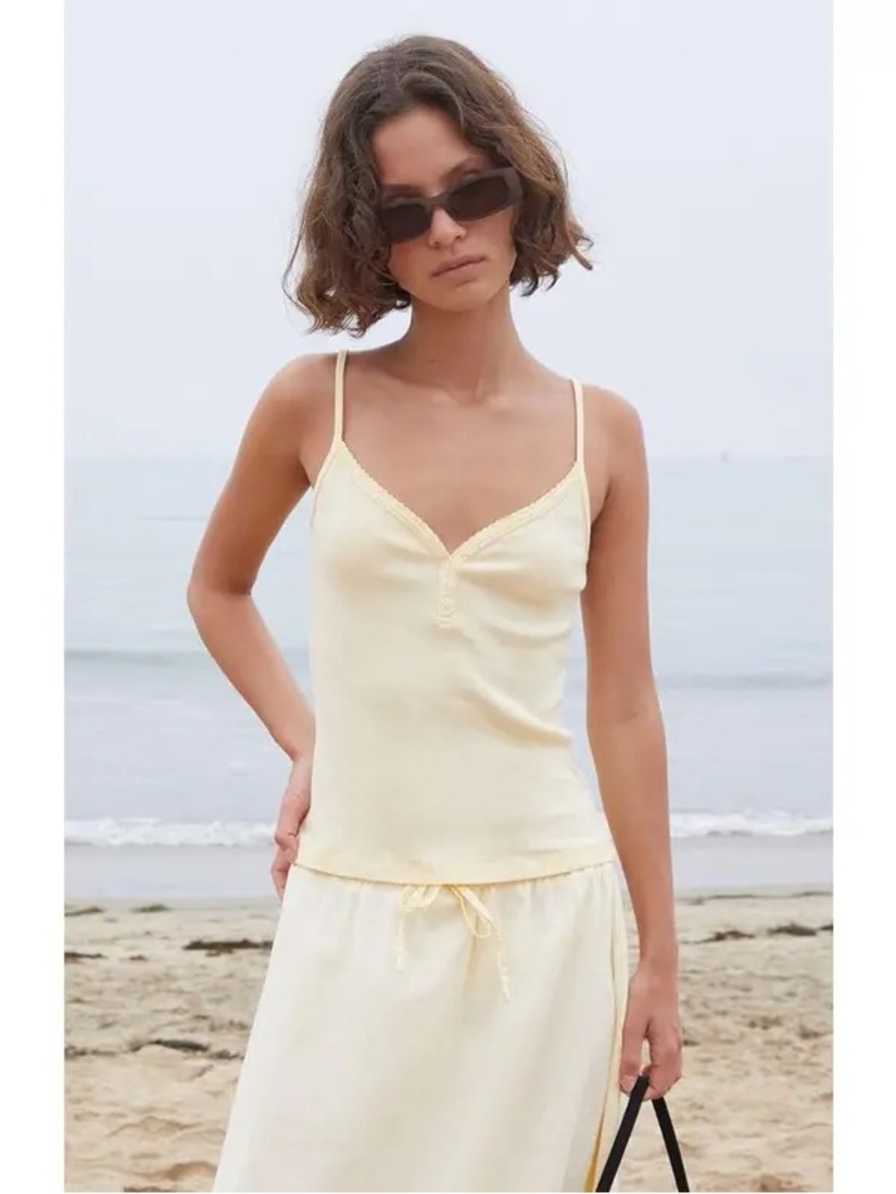 Brandy melville butter yellow V-Neck Ribbed Cami Tank